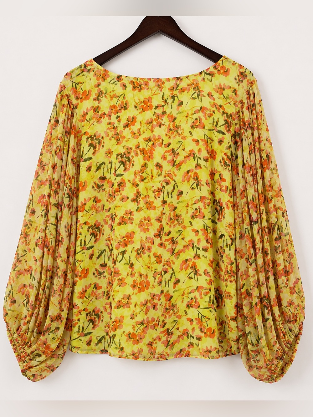Vince Camuto Floral Sheer Sleeve Blouse XL Yellow Statement Sleeve Top - Picture 2 of 9